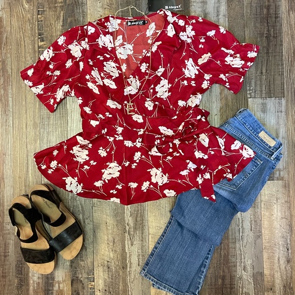 Allegra K Peplum Wrap Top, size M, NWT - Picture 2 of 8